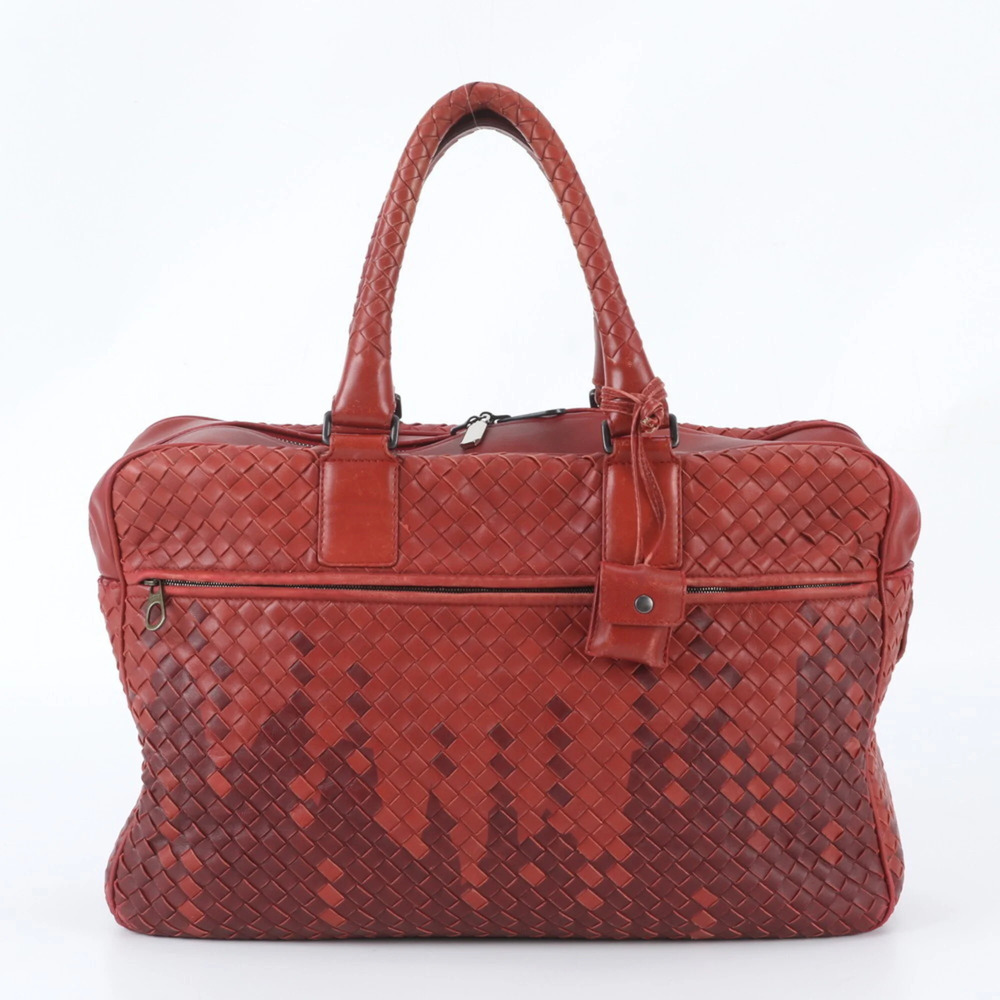 BOTTEGA VENETA Red Leather Intrecciato Tote Bag